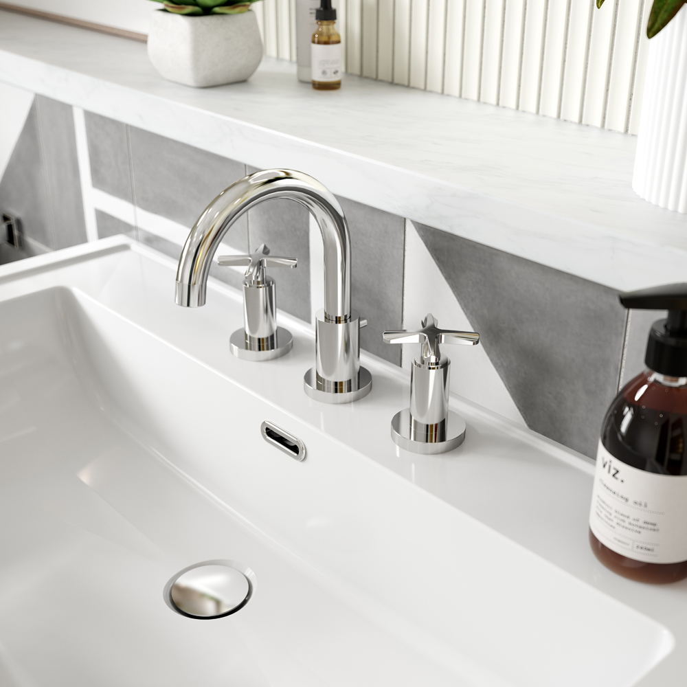 nuie Aztec 3 Tap Hole Chrome Basin Mixer Tap Image 2
