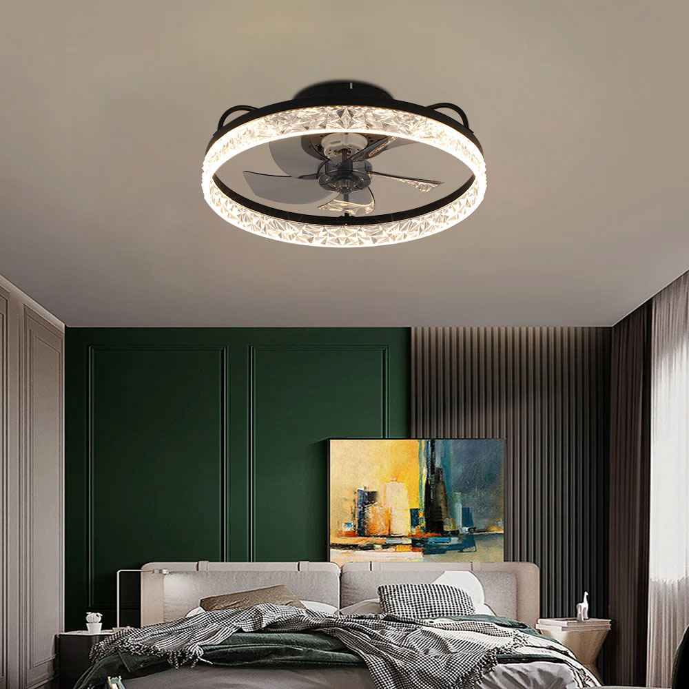 Living and Home 5 Blade Round Crystal Ceiling Fan Light 19 inch Image 2