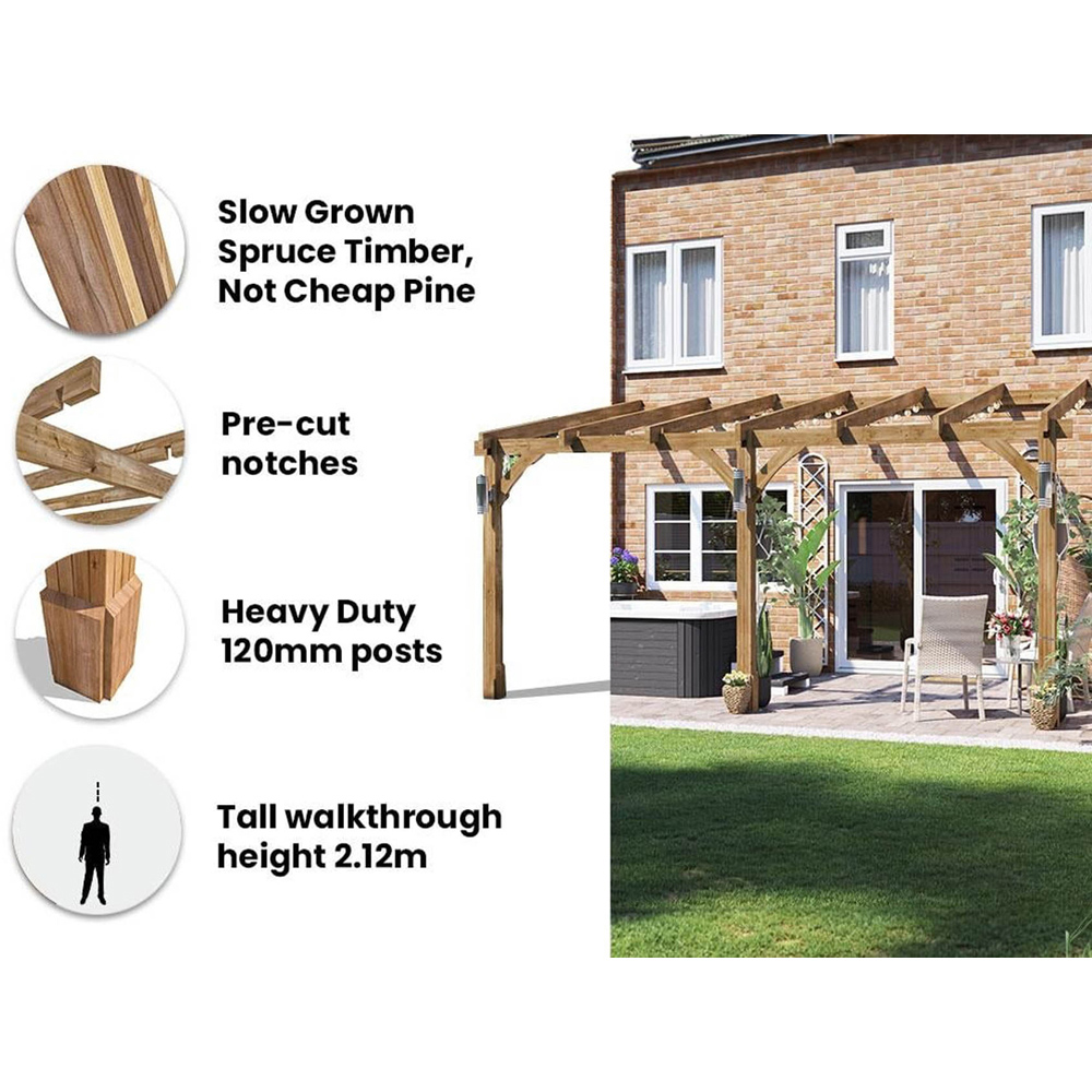 Dunster House Leviathan 5 x 3m Brown Plant Frame Wall Mounted Lean To Pergola Image 6