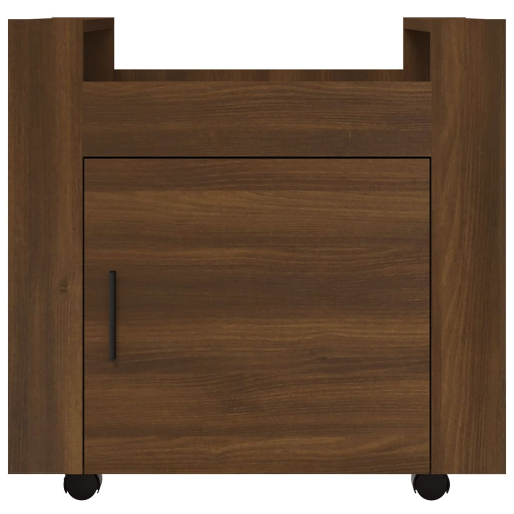 vidaXL Single Door Single Shelf Brown Oak Wooden Desk Trolley Image 6