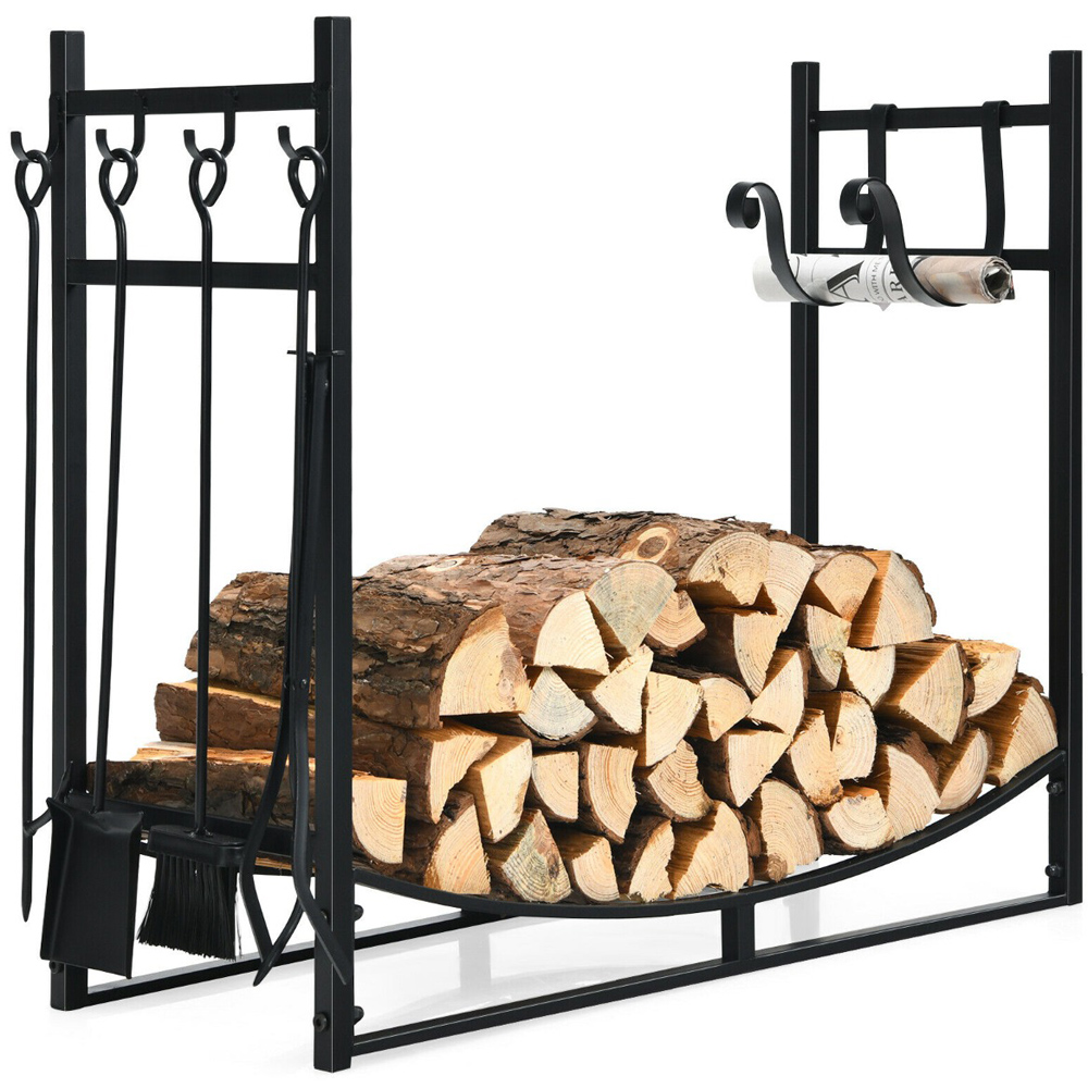 Costway Wood Stacker Stand with Fire Companion Set 91cm Image 3