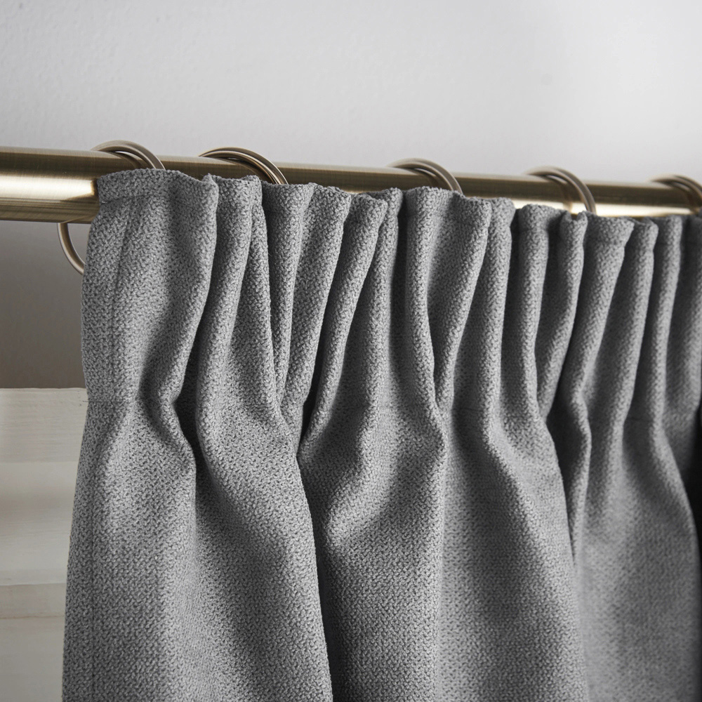 Alan Symonds Slate Velvet Chenille Fleece Lined Pencil Pleat Taped Top Curtains 137 x 213cm Image 3