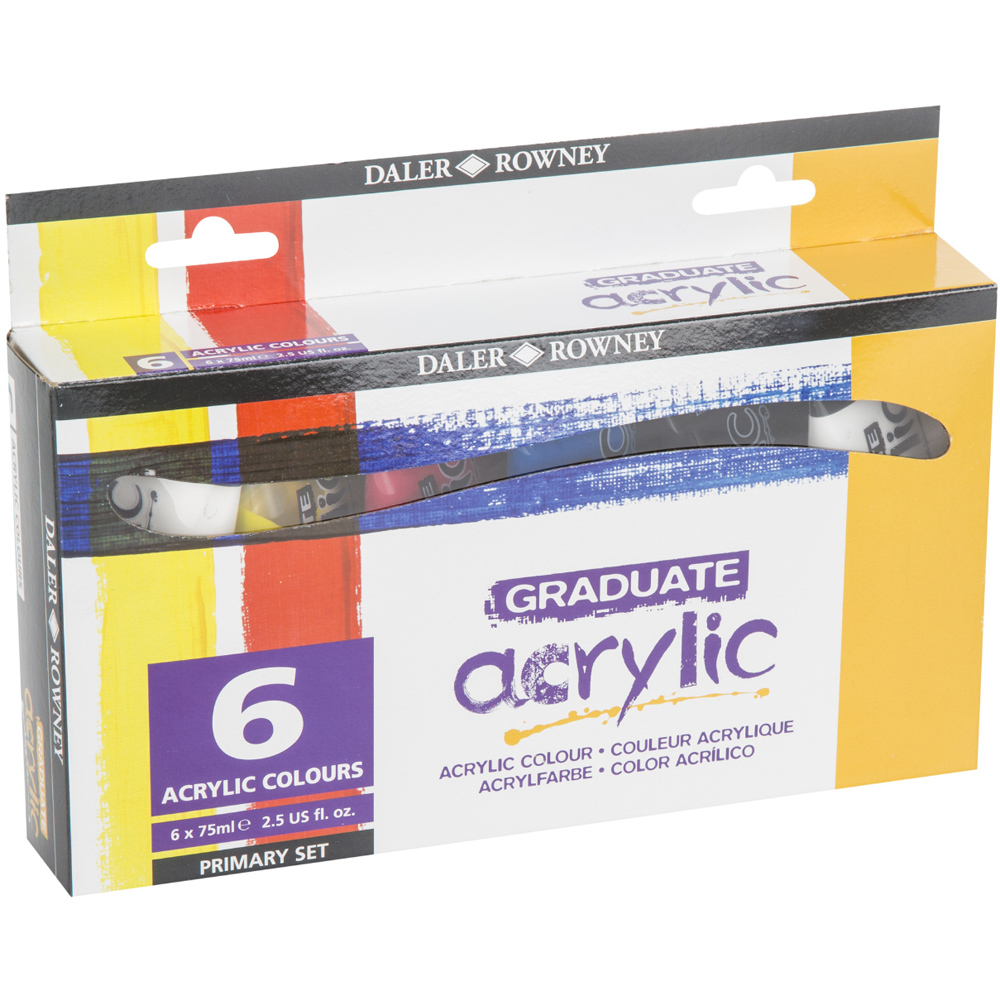Daler Rowney Graduate Acrylic Primary Colours 6 Pack Image 1