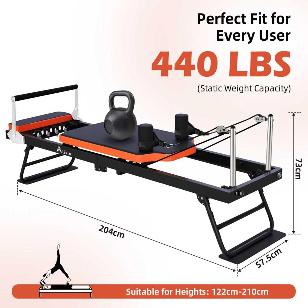 Alivio Foldable Full Body Pilates Reformer Workout Machine with Adjustable Pulley and Foot Pedal Image 9