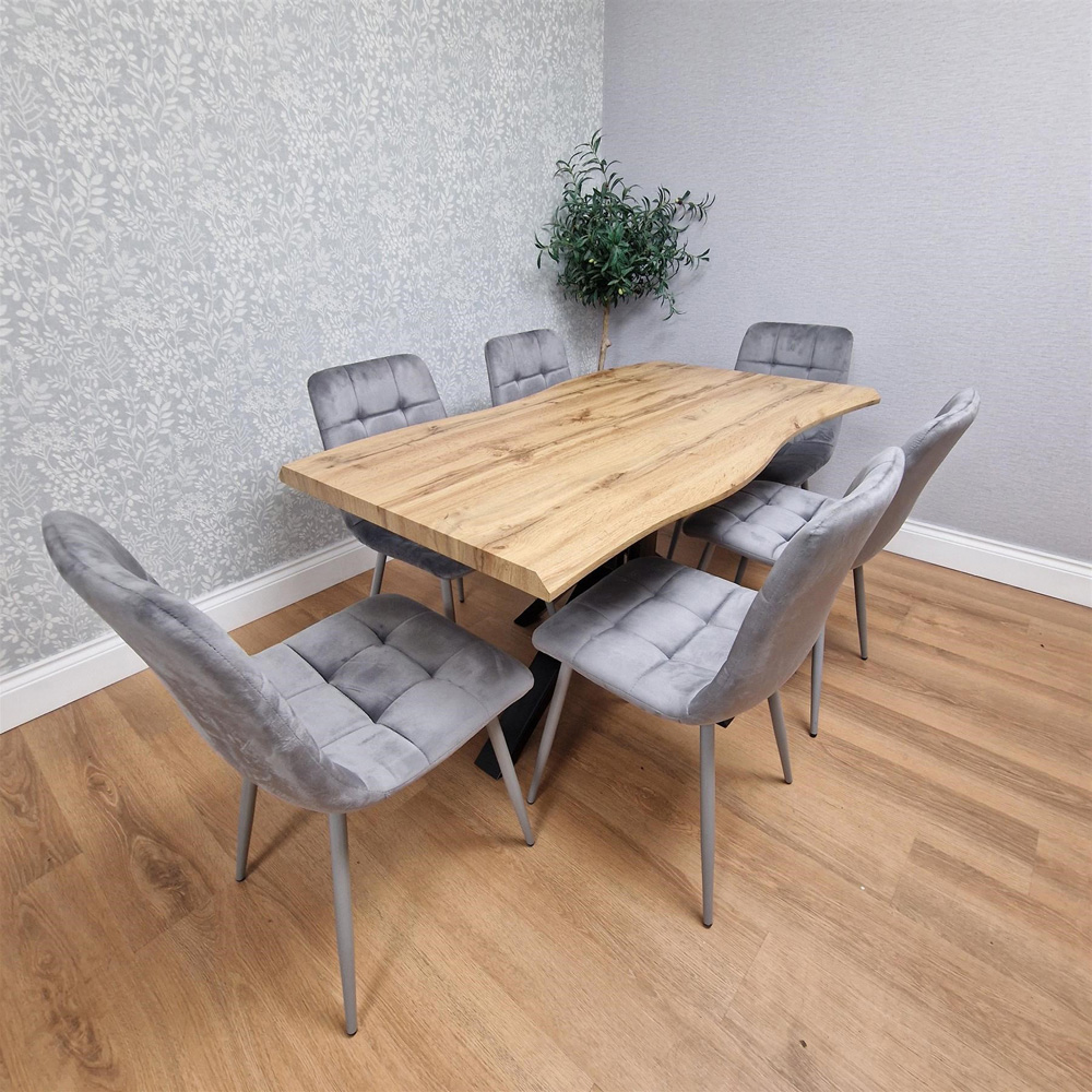 Kosy Koala 6 Seater Velvet and Wood Dinning Table Set Black and Brown Image 2