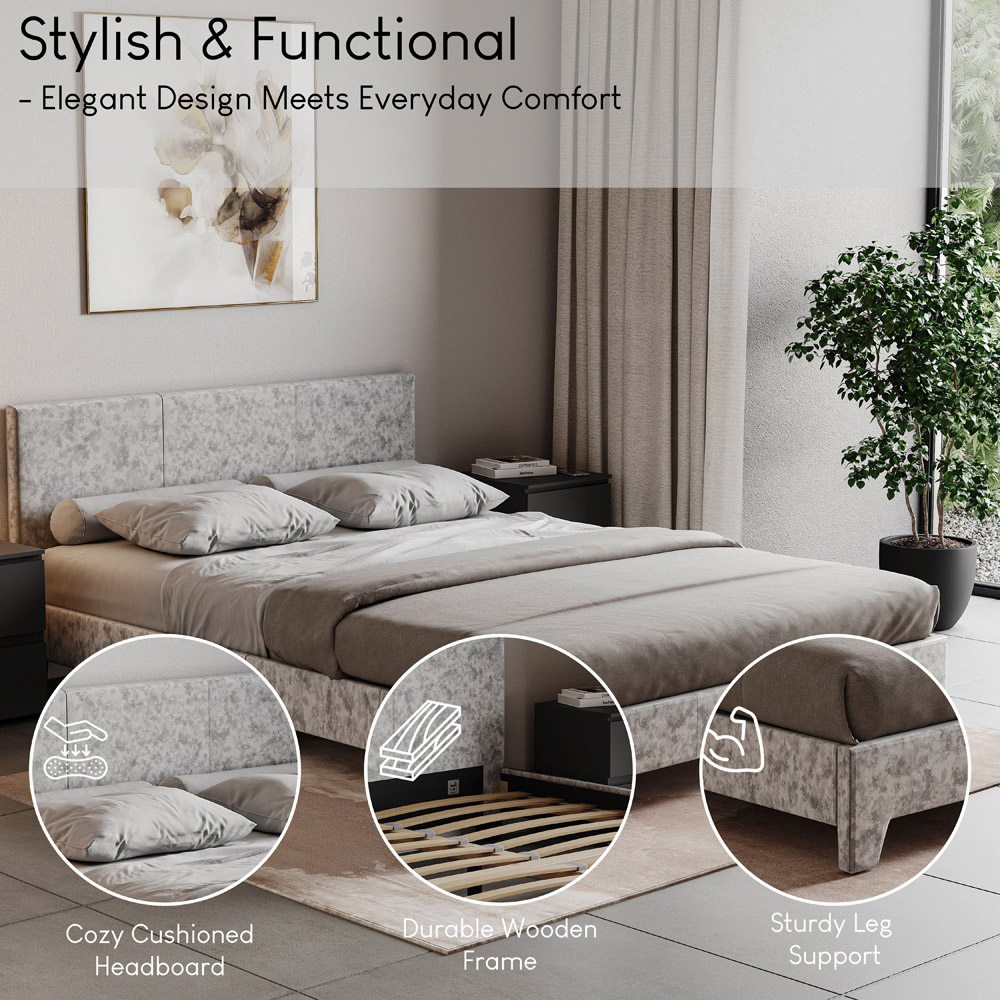 Vida Designs Victoria King Size Silver Velvet Bed Frame Image 7