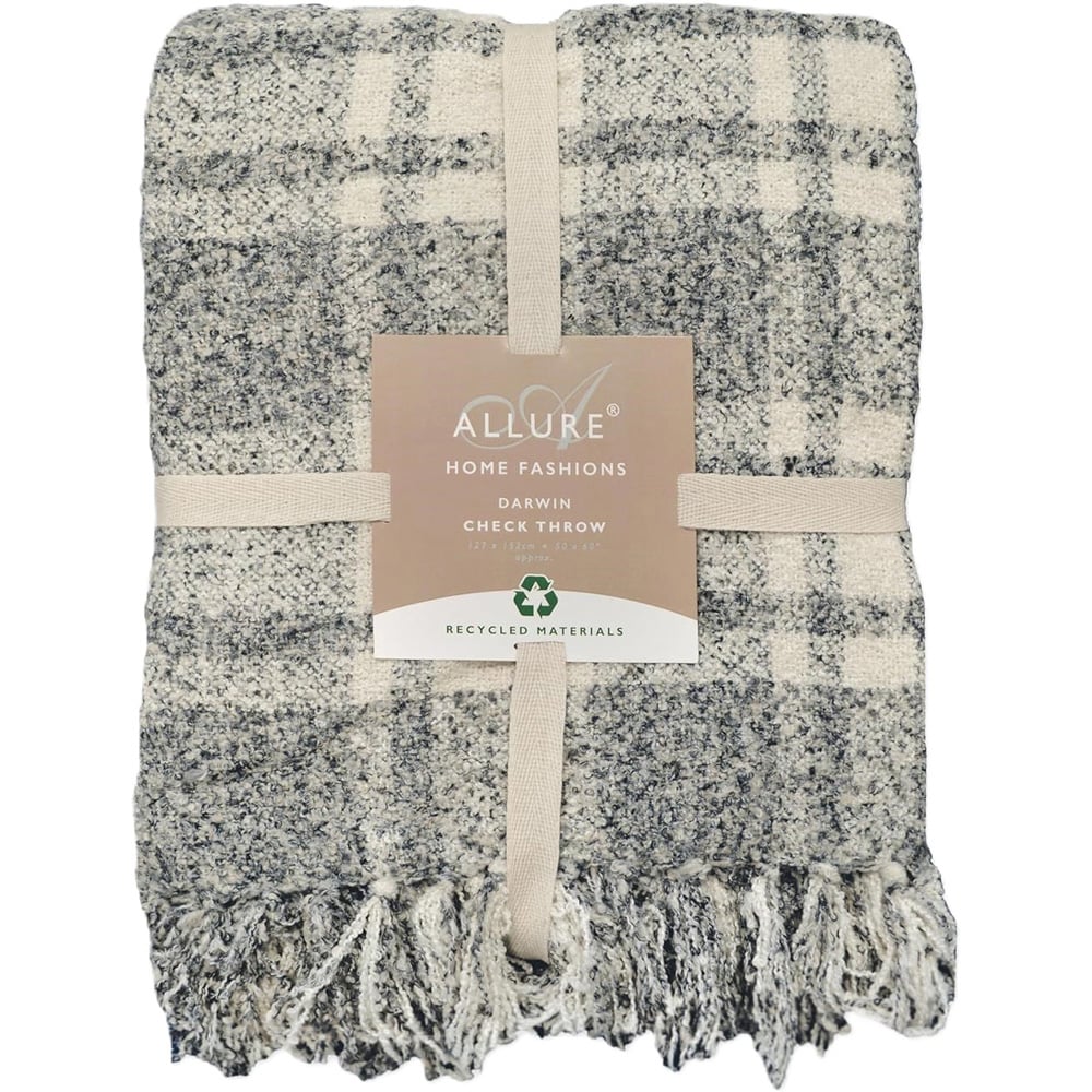 Allure Home Fashions Darwin Grey Chenille Checked Tartan Throw 125 x 150cm Image 1