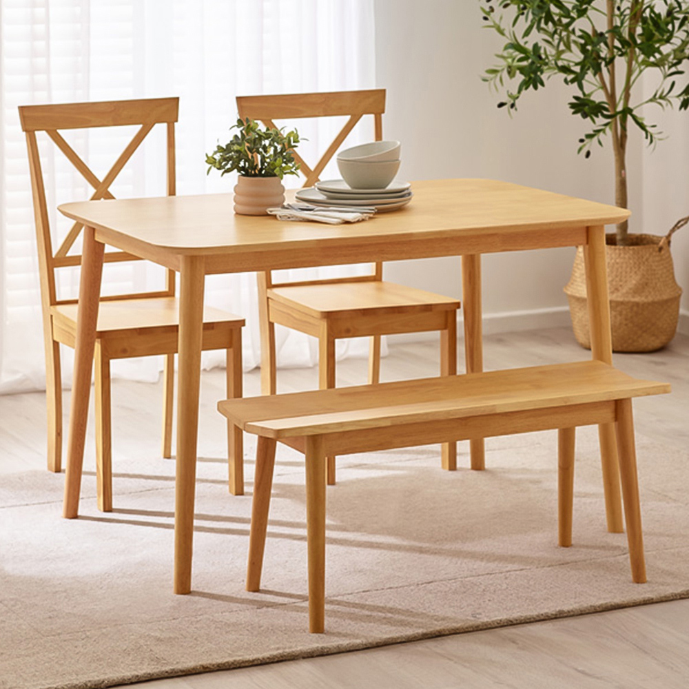 Furniturebox Lymington Marros 4 Seater Wooden Dining Set with Bench Oak Effect Image 1