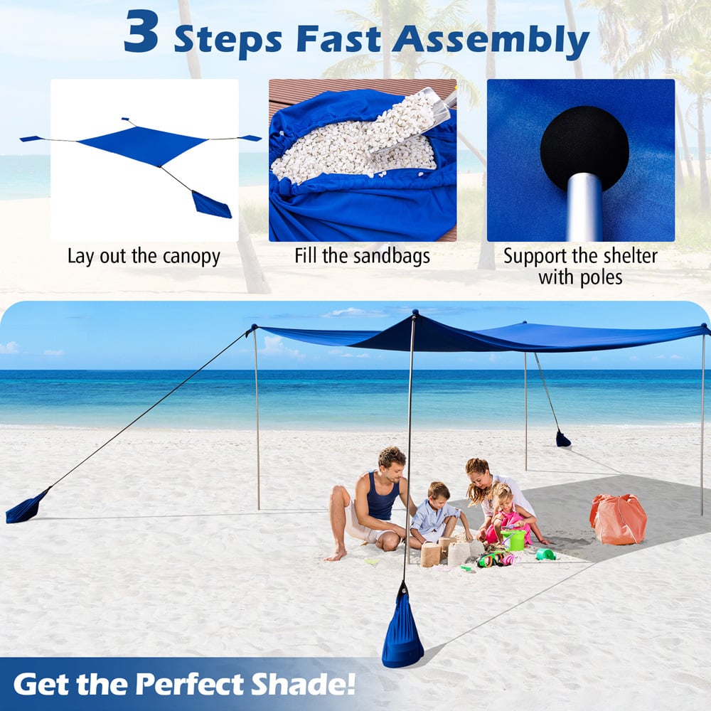 Costway 8 Person Beach Tent Sun Shelter Blue Image 5