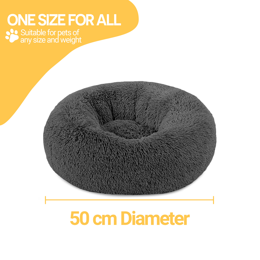 Petwinks Small Grey Snug Shaggy Faux Fur Round Pet Bed Image 3