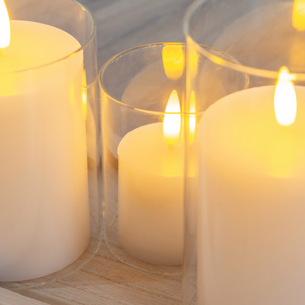 Set of 7 LED Candle Tray Clear Glass Image 3