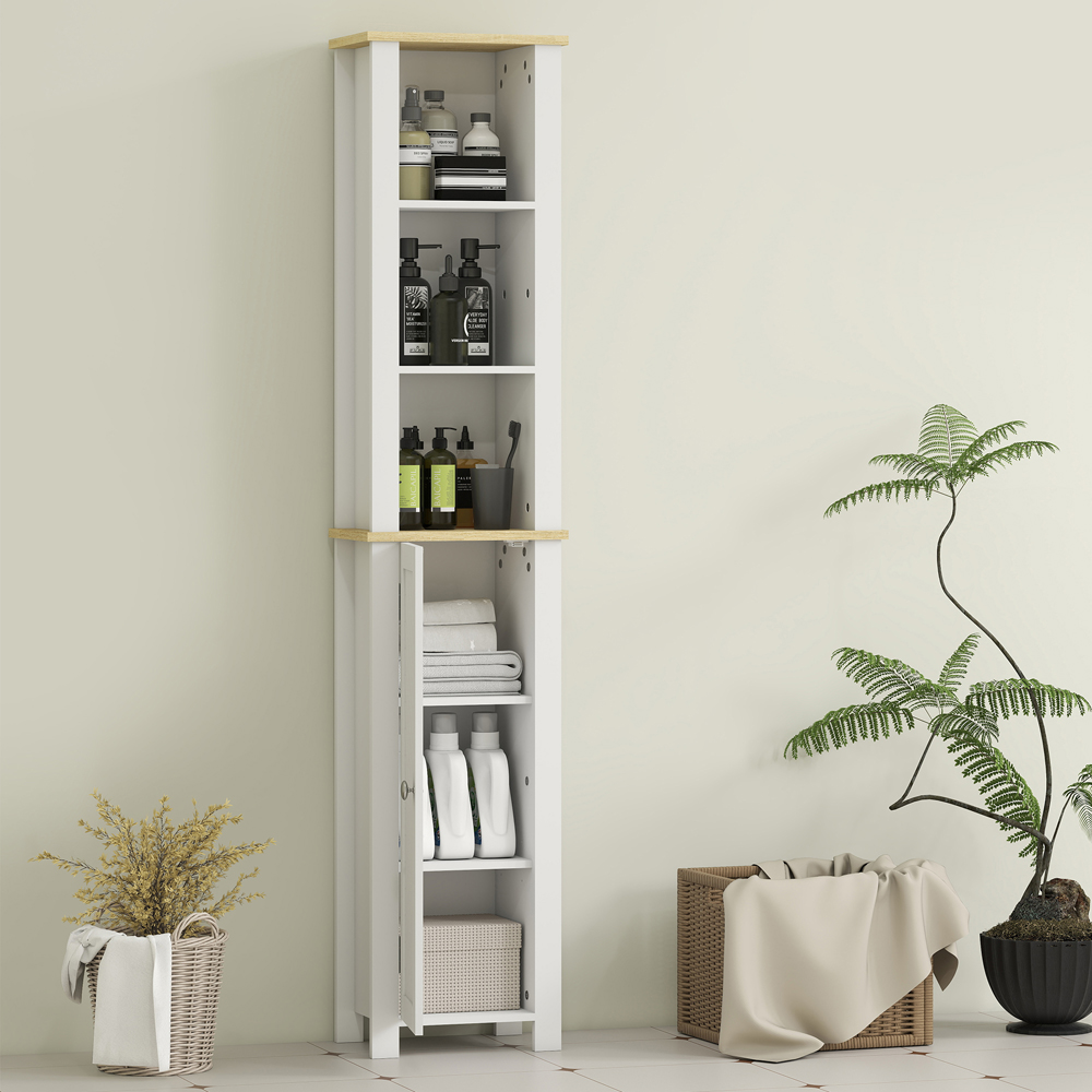 Kleankin Single Door 3 Shelf White Narrow Bathroom Storage Cabinet Image 7