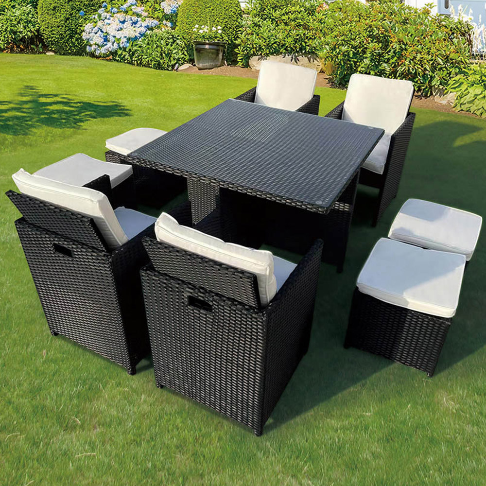 Furniture One 8 Seater Rattan Dining Set Black Image 1