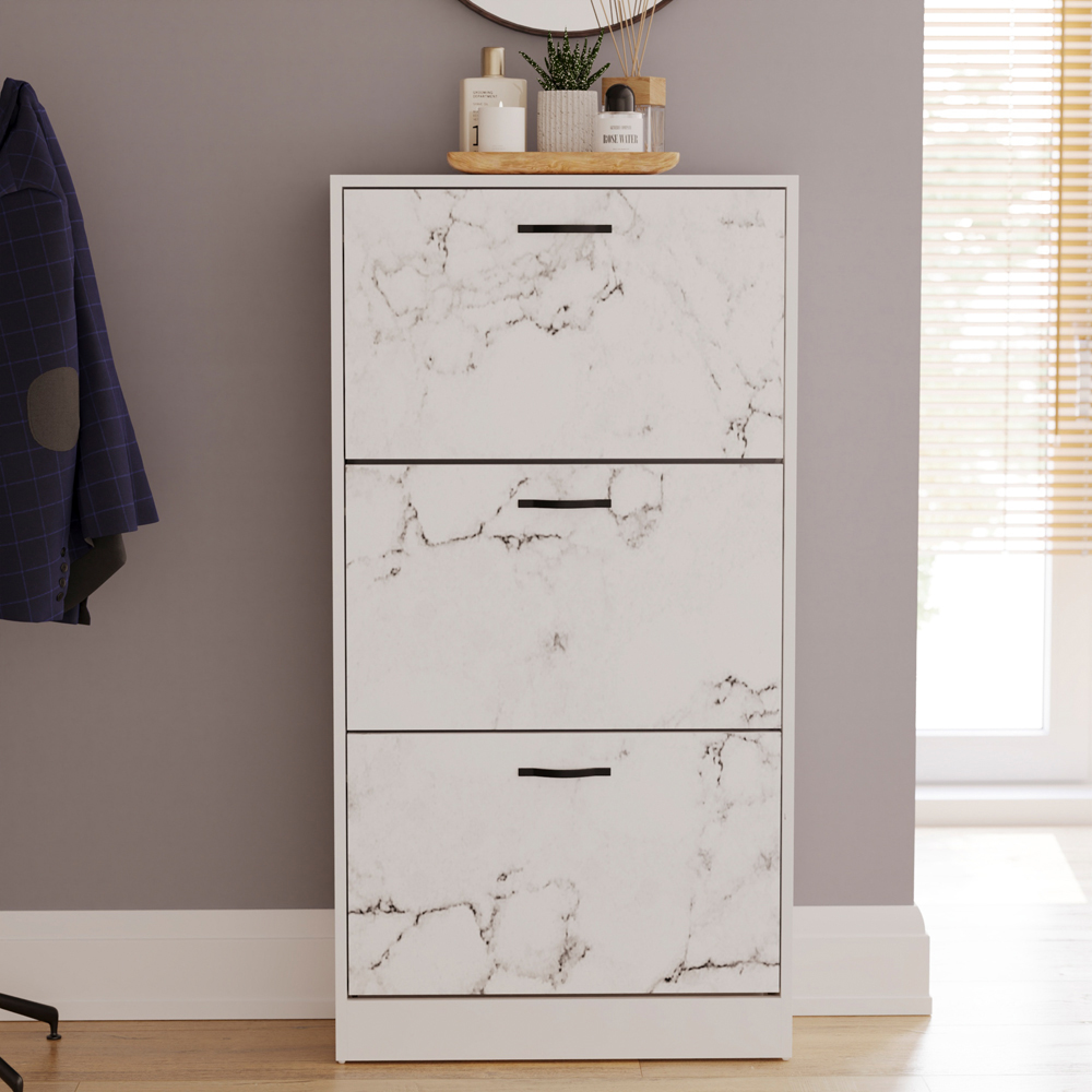 VIDA DESIGNS 3 Drawer White Marble Shoe Cabinet Image 3