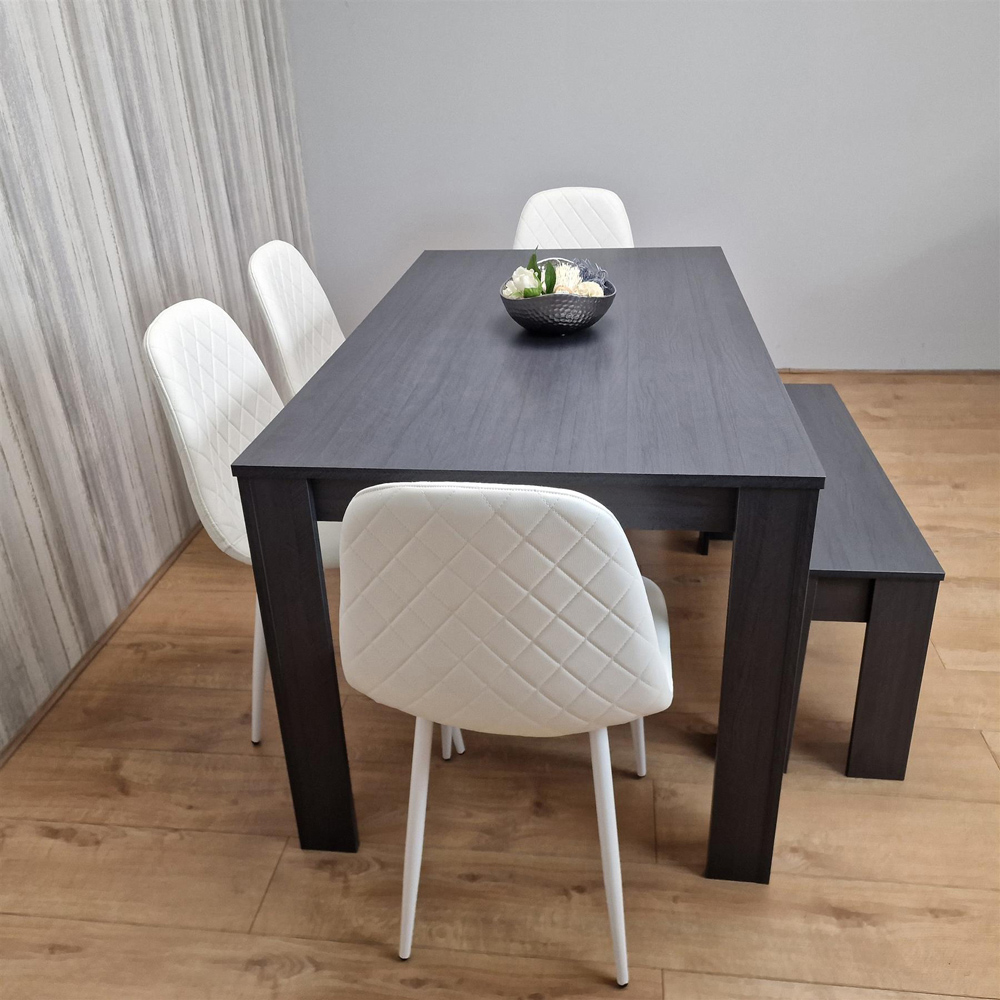 Portland Leather and Wood 6 Seater Dining Set Dark Grey and White Image 2
