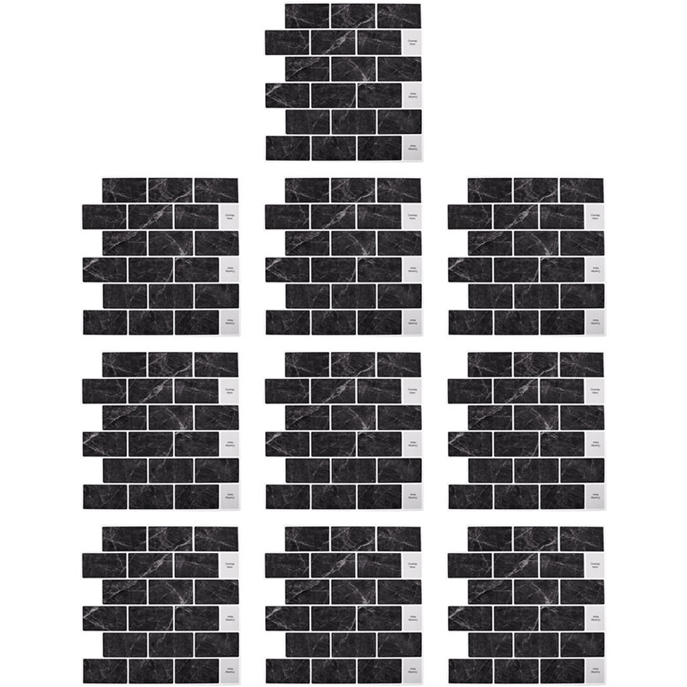 Living and Home Marble Black Peel and Stick Wall Tile Sticker 10 Pack Image 3