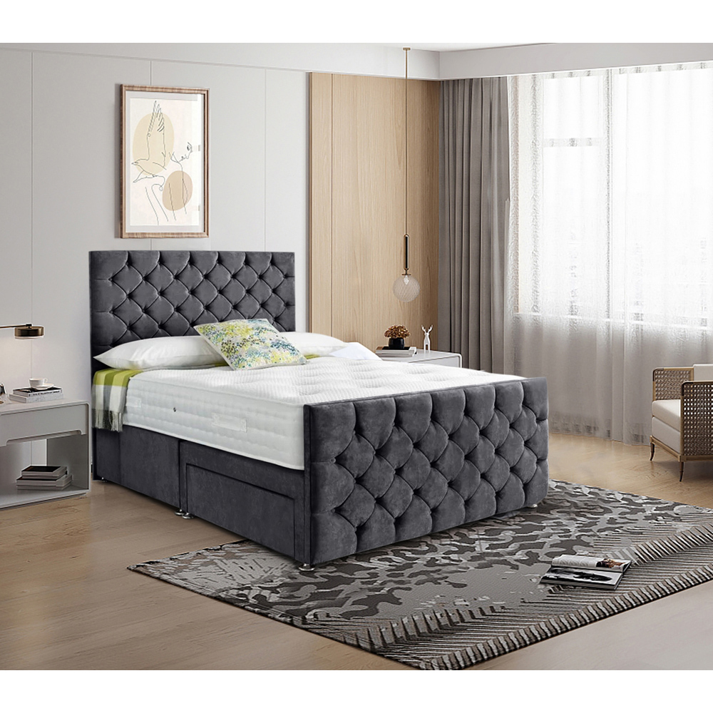 Eleganza Home Dreamscape Double Steel Plush Velvet Single Drawer Divan Bed with Headboard Image 2