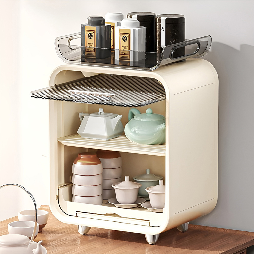 H&O Direct Single Door Single Shelf White Kitchen Dish Drying Rack Image 2