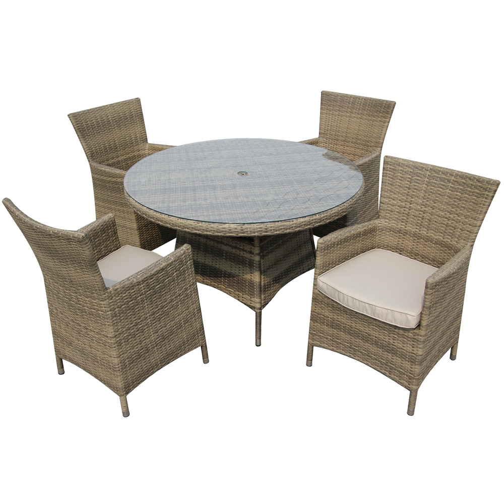 Furniture One 4 Seater Natural Rattan Garden Dining Set with Cushion Image 3
