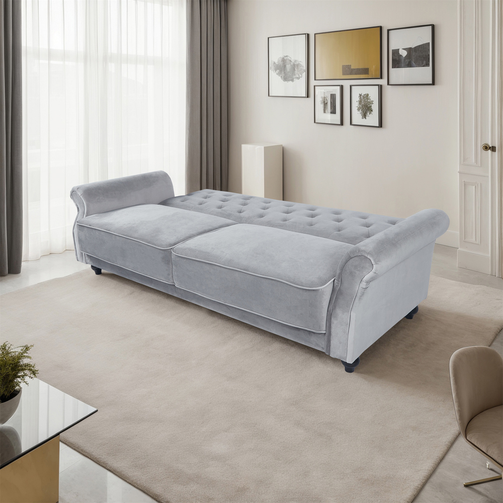 Furniture One 3 Seater Grey Velvet Sofa Bed Image 8