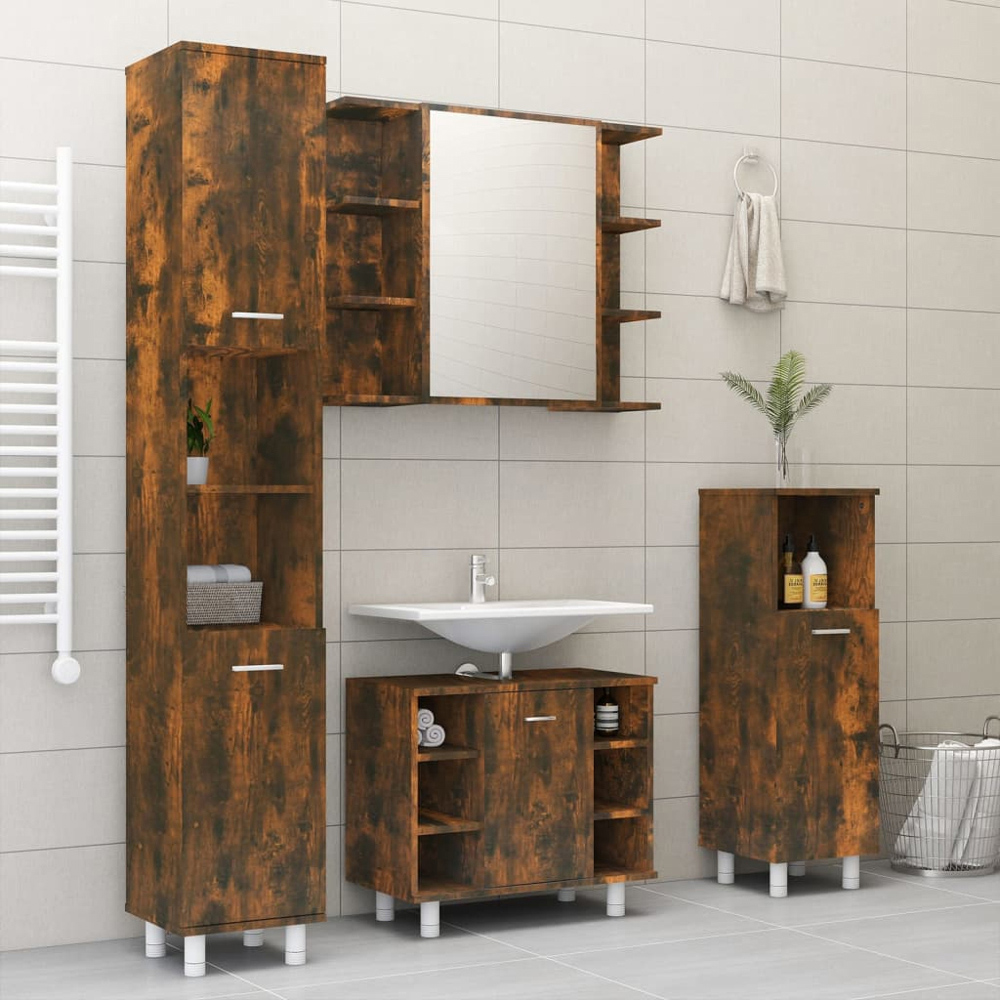 vidaXL Single Door 6 Shelf Smoked Oak Bathroom Mirror Cabinet Image 8