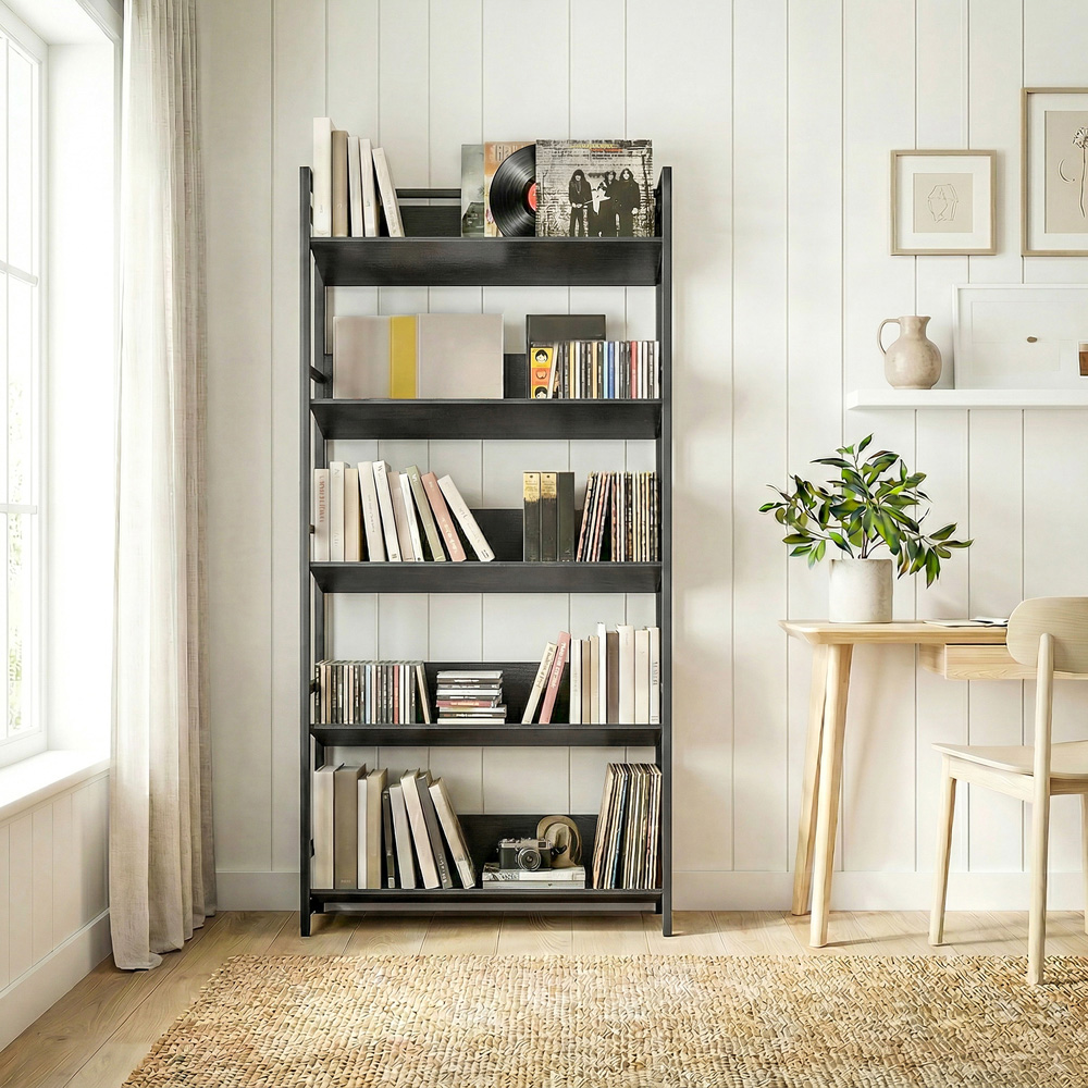Portland 5 Shelf Black Anti Slip Bookcase Image 2