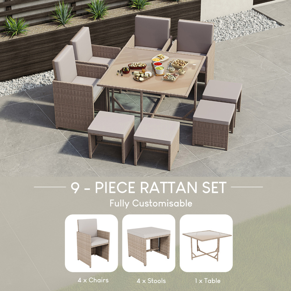 GARDEN VIDA Cuba 8 Seater Natural PE Rattan Garden Dining Set with Cover Image 5
