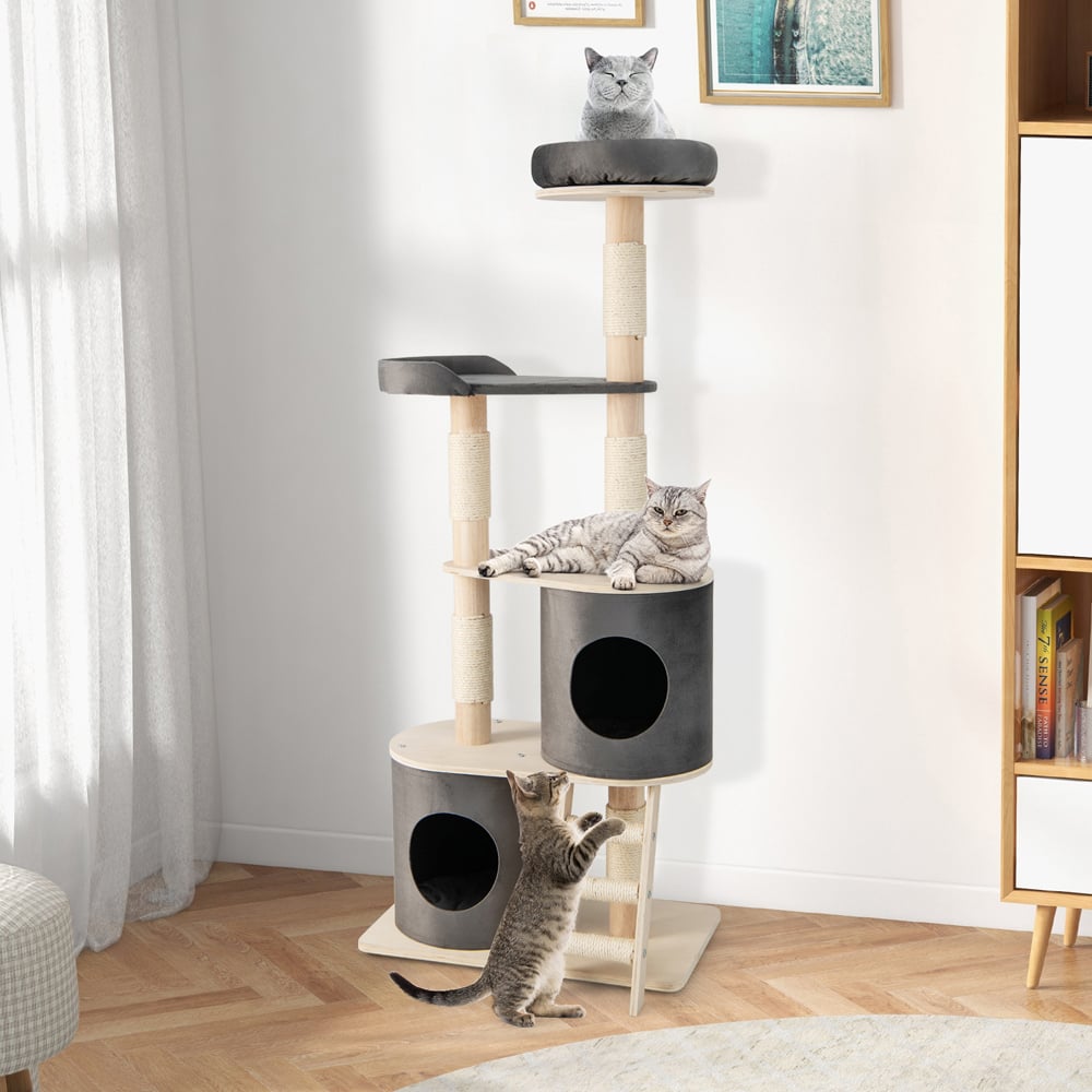 Costway Grey Cat Tree Tower with Cat Condo Image 3