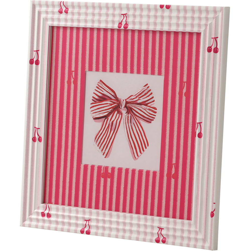 Striped Bow and Cherries Framed Art Pink Image 1