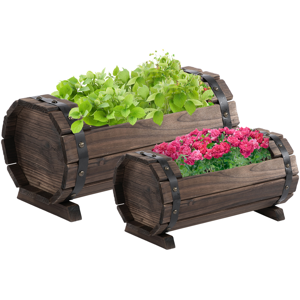 Outsunny Carbonised Wooden Planter 2 Pack Image 1
