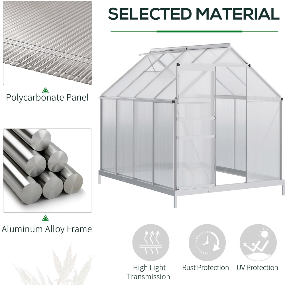 Outsunny 6.2 x 8.3ft Polycarbonate Silver Walk-in Garden Greenhouse with Sliding Door Image 8
