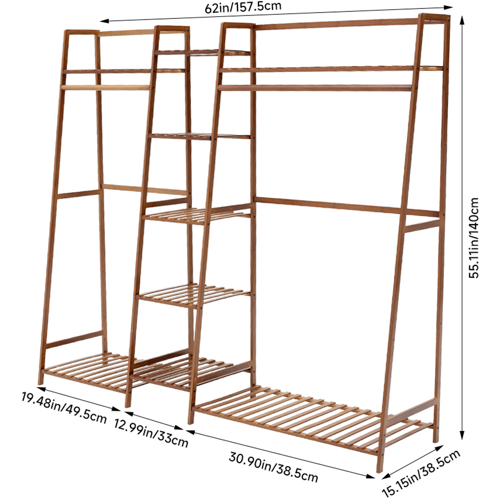 H&O Direct Trapezoid 9 Shelf Brown Bamboo Garment Rack Image 6