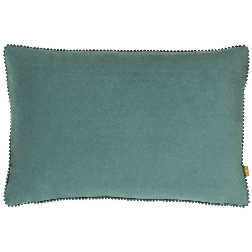 furn. Cosmo Blue Velvet Pom-Pom Cushion Image 1