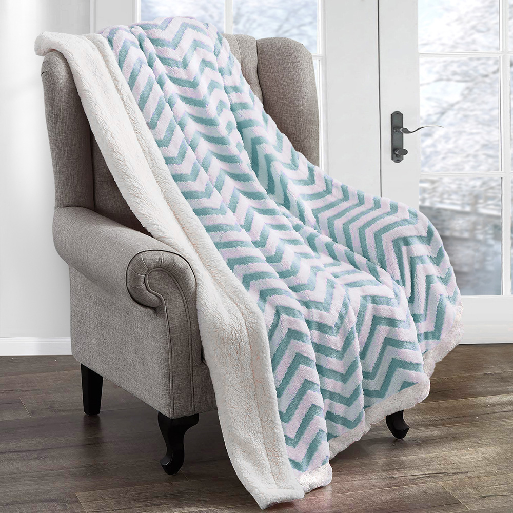 Velosso Duck Egg Chevron Sherpa Throw 150 x 200cm Image 2