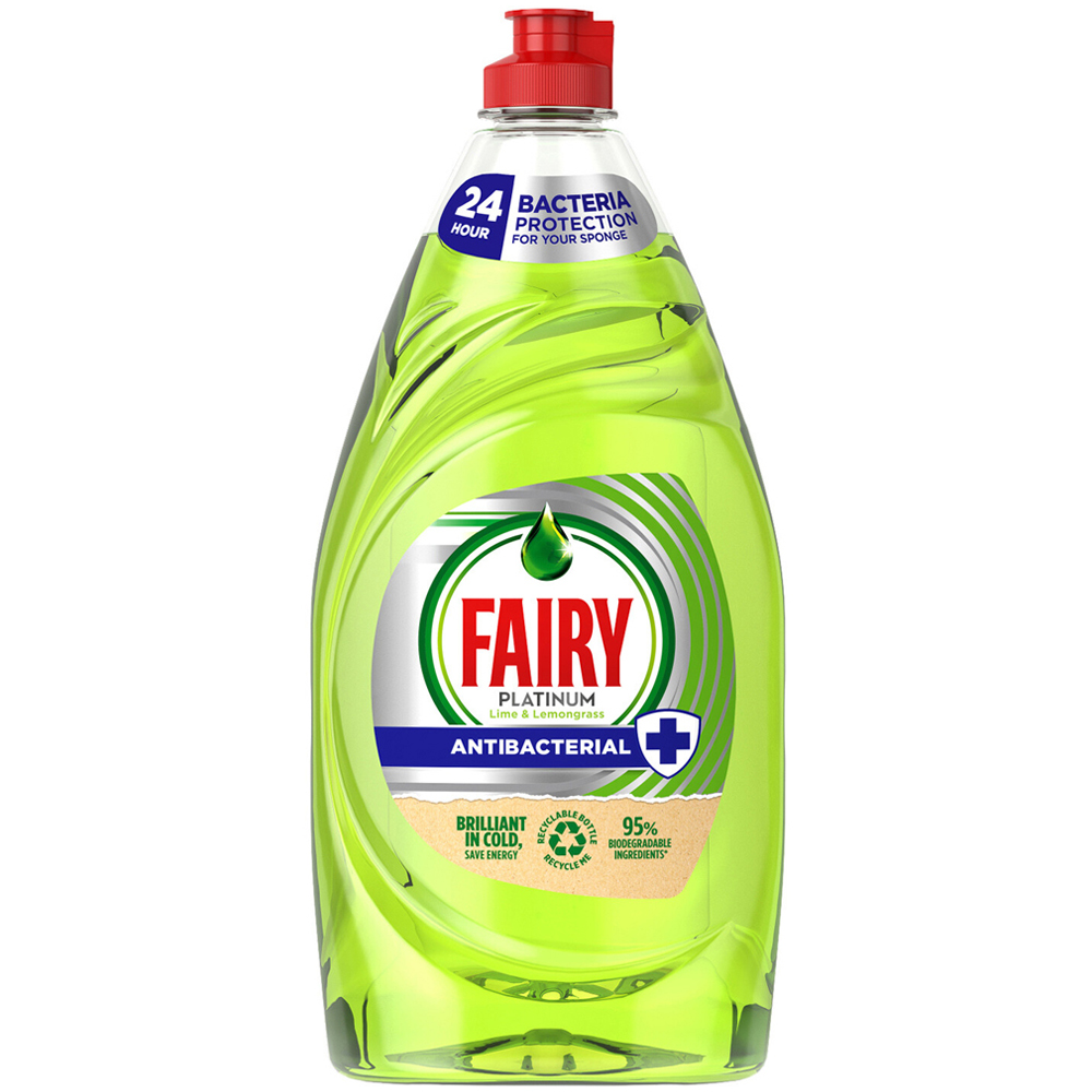 Fairy Platinum Lime and Lemongrass Antibacterial Washing Up Liquid 820ml Image