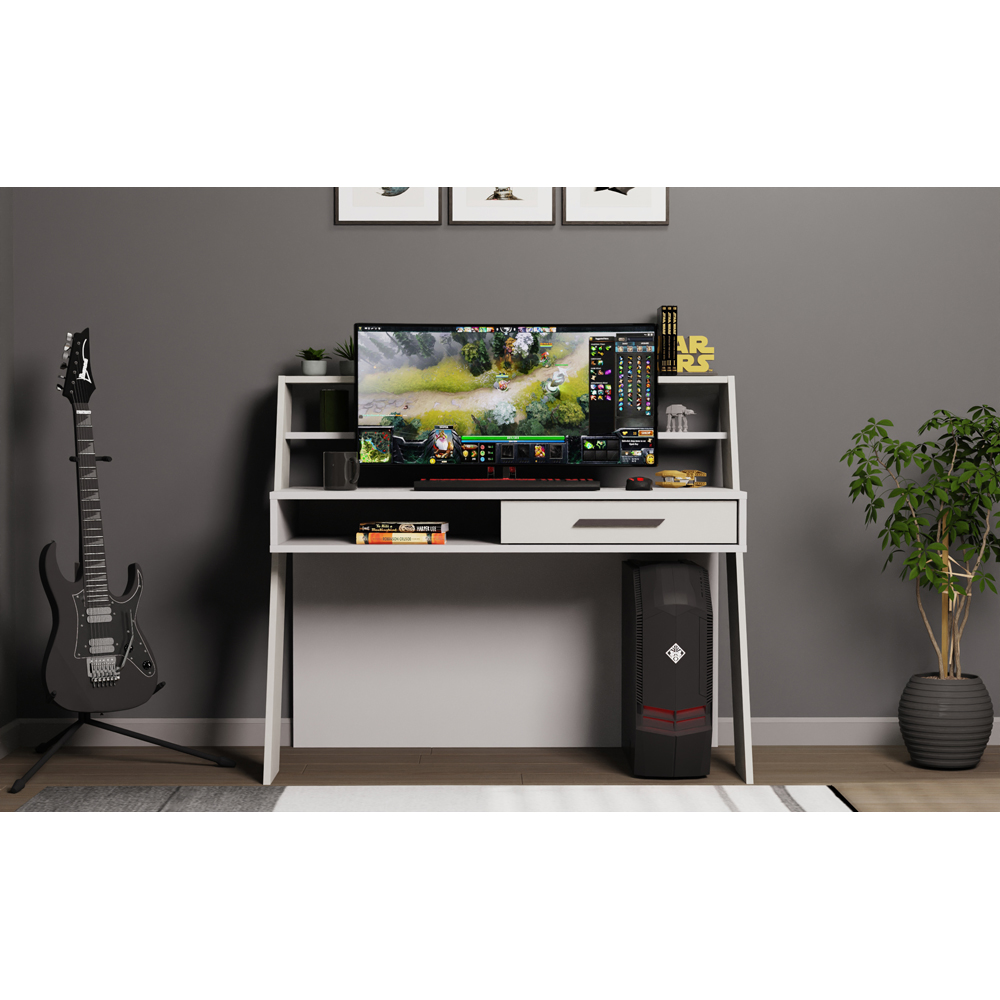 Decorotika Soho Single Drawer 5 Shelf Computer Desk White Image 6
