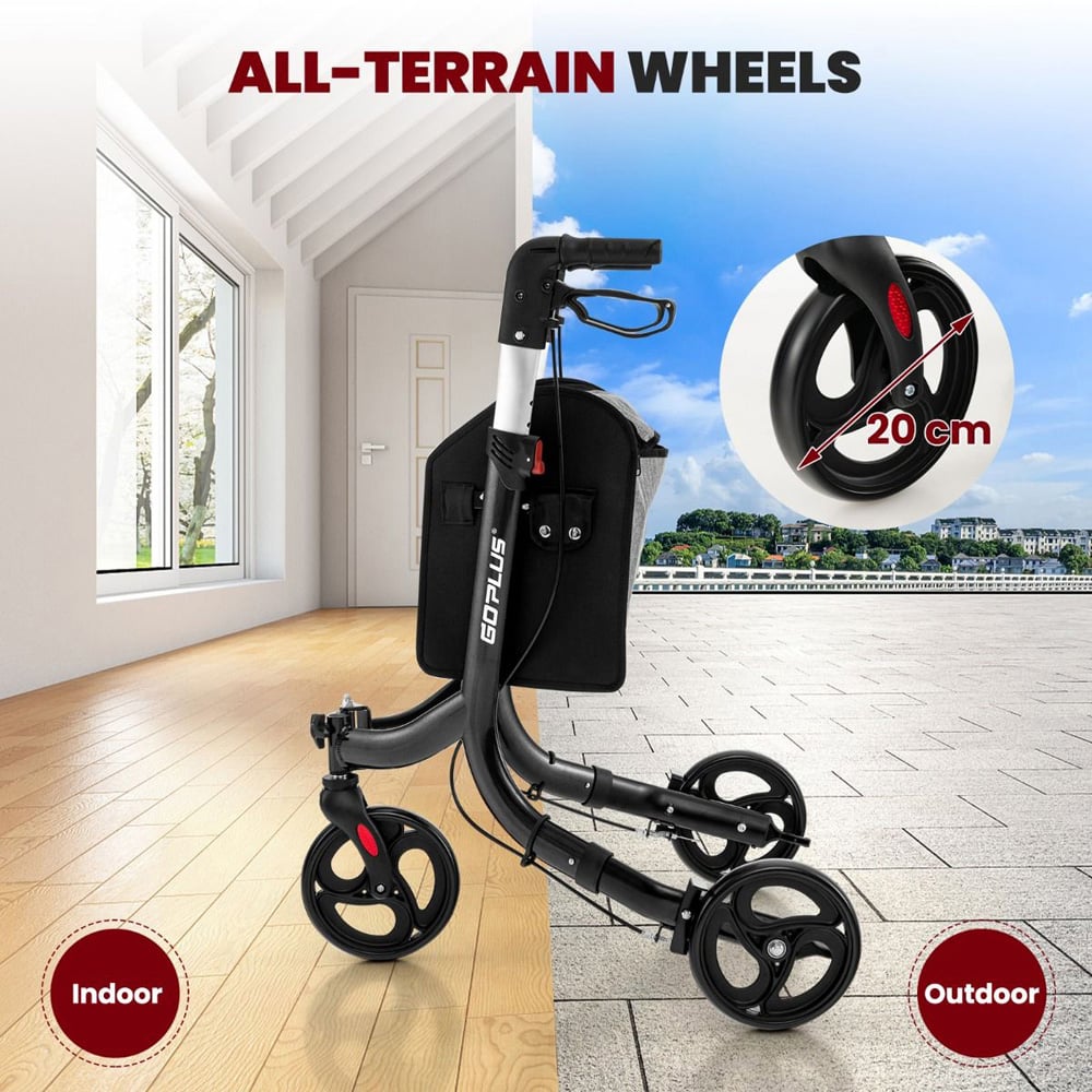 Costway Black Folding Aluminium Rolling Walker with Zippered Storage Bag Image 3