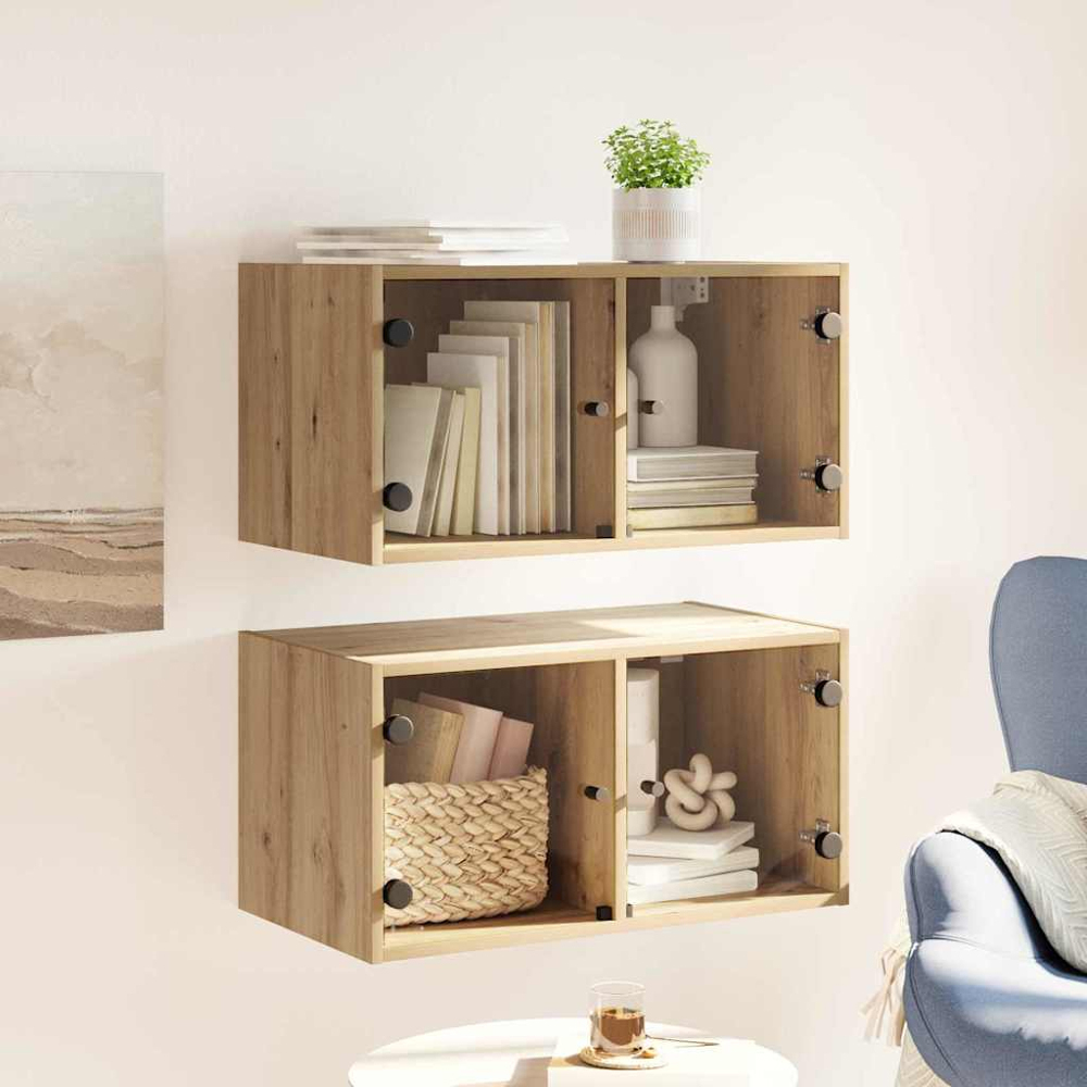 vidaXL 2 Glass Door Artisan Oak Wall Cabinet Set of 2 Image 9