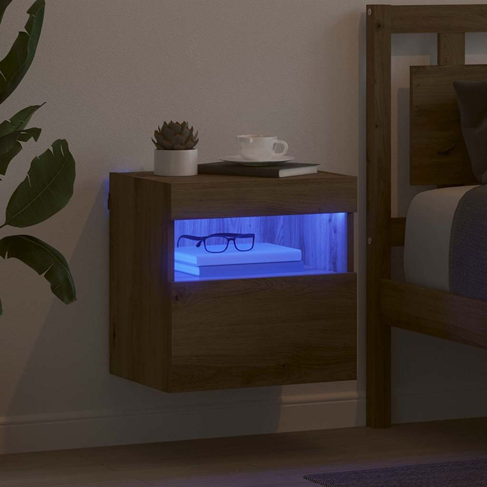 vidaXL Single Door Single Shelf Artisan Oak Wall Mounted TV Cabinet with LED Light Image 5