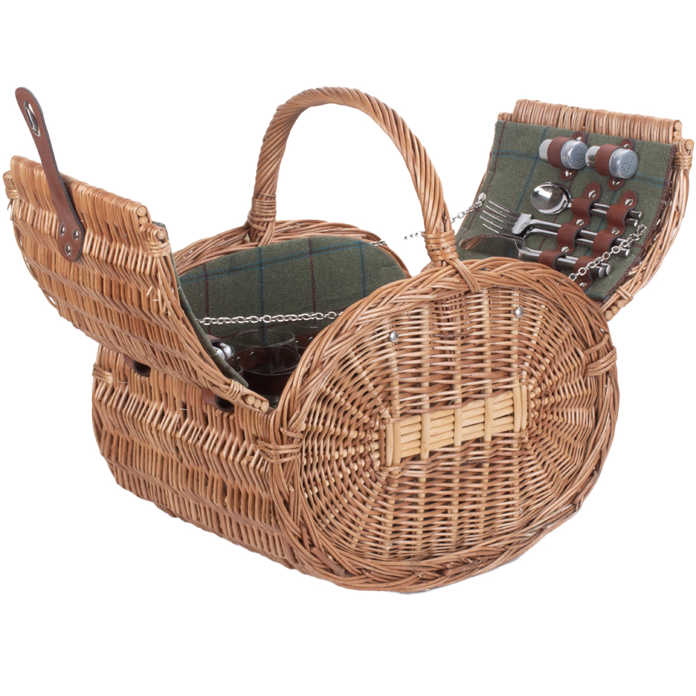 Red Hamper Oval 4 Person Green Tweed Picnic Basket Image 1