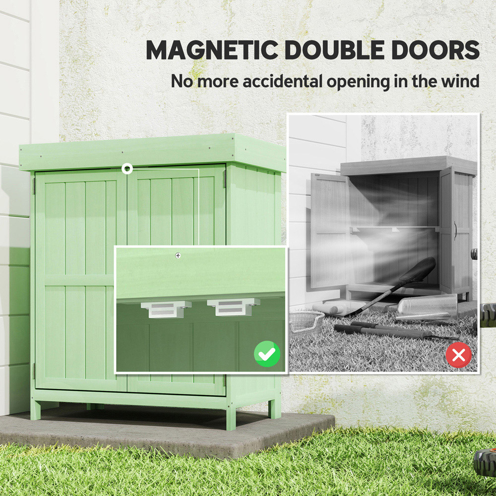 Outsunny 2.4 x 1.4ft Light Green Wooden Garden Storage Shed with Hinged Roof Image 6
