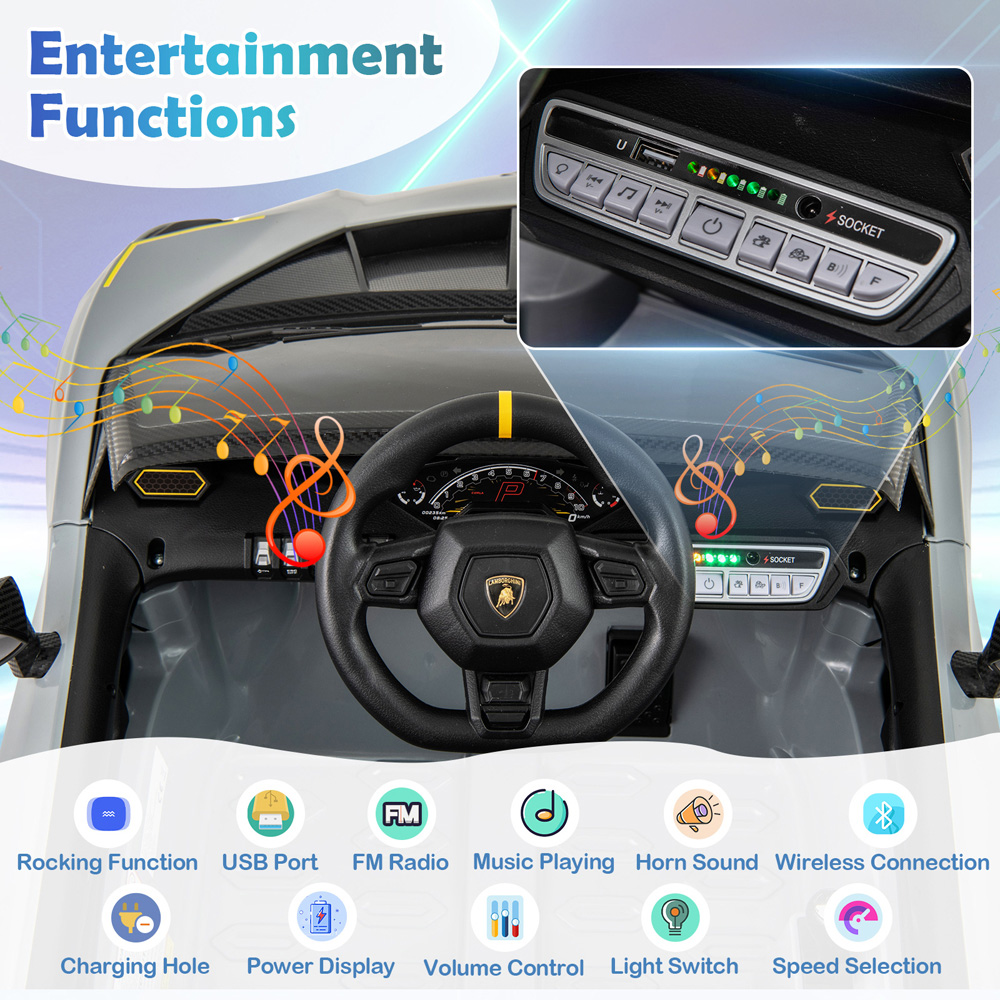 Costway Kids Grey Licensed Lamborghini 4WD Ride On Car with 3 Speeds and Music 12V Image 7