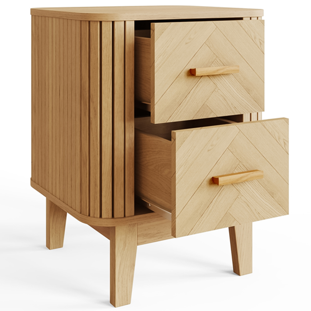 GFW Axel 2 Drawer Oak Chevron Pattern Bedside Table Image 4