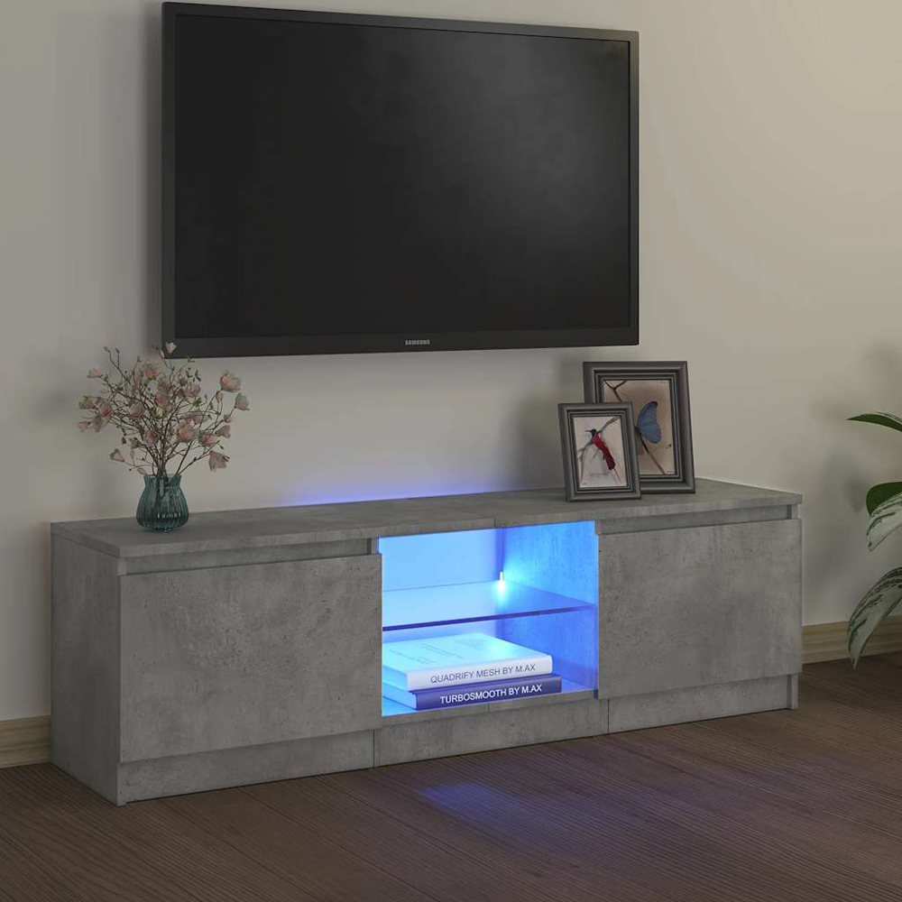 vidaXL 2 Door 2 Shelf Concrete Grey TV Cabinet with LED Lights Image 7