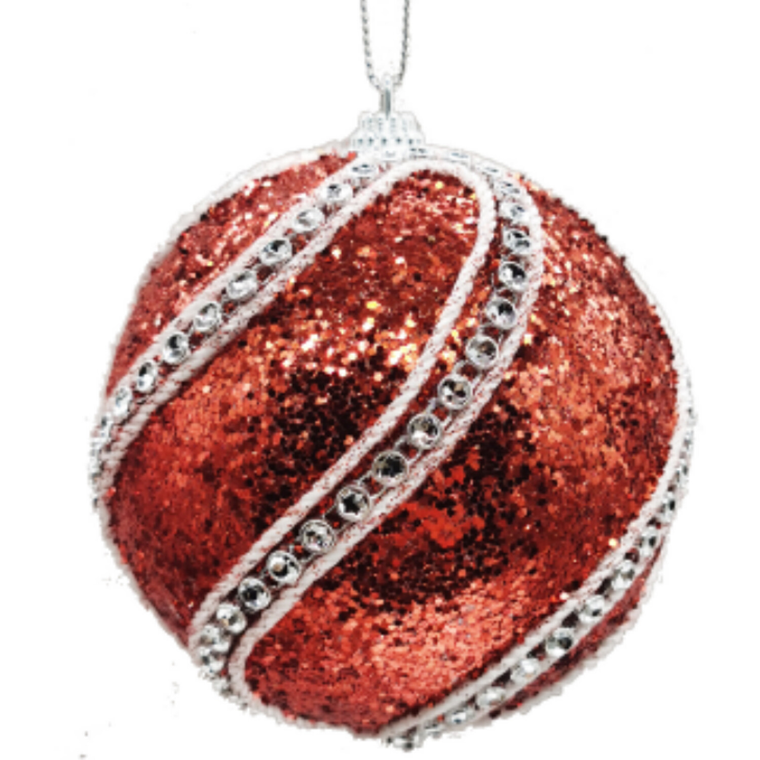 Single Candy Cane Lane Red Glitter Jewelled Bauble in Assorted styles Image 2