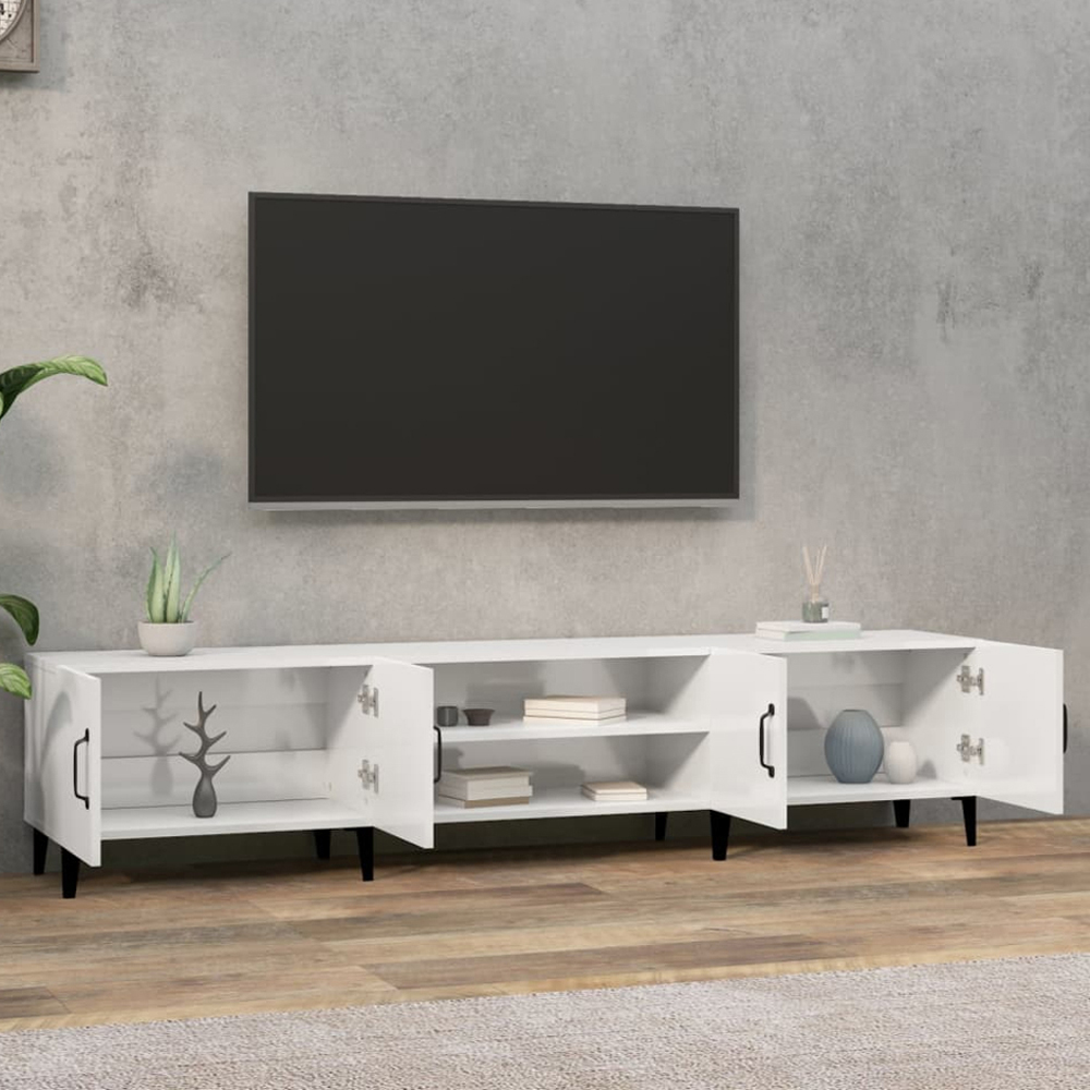 vidaXL 4 Door 2 Shelf High Gloss White TV Cabinet Image 1