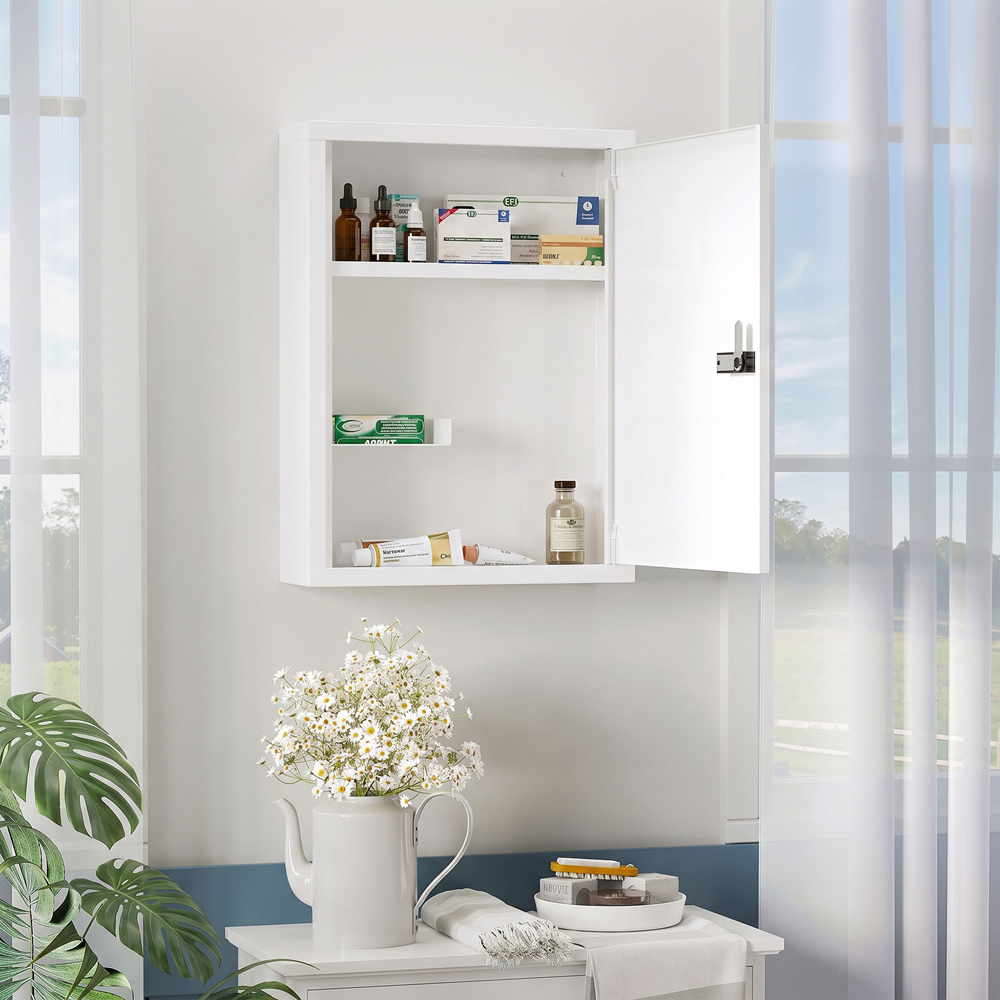 HOMCOM Single Door White Wall-Mounted Medicine Cabinet with Combination Lock Image 2
