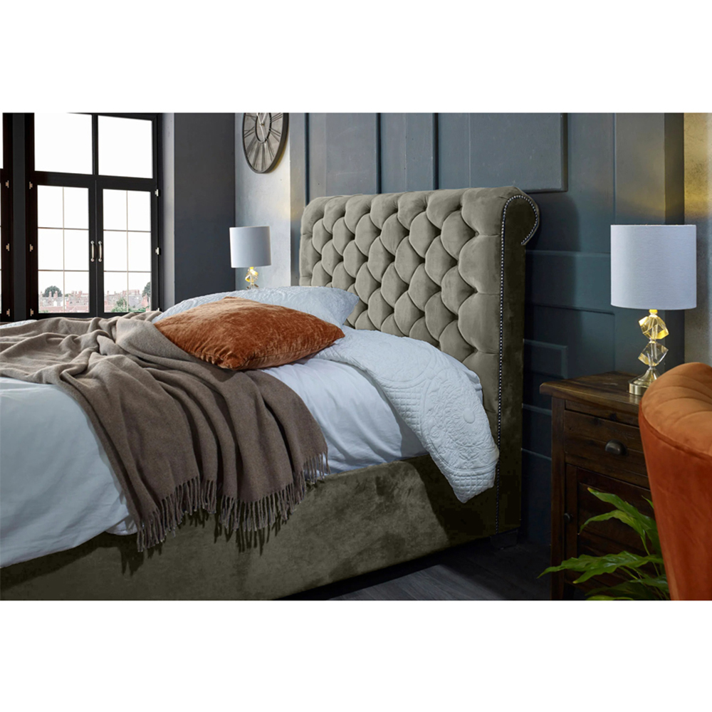 Eleganza Home Veneta Double Grey Plush Velvet Bed Frame with Chesterfield Headboard Image 2
