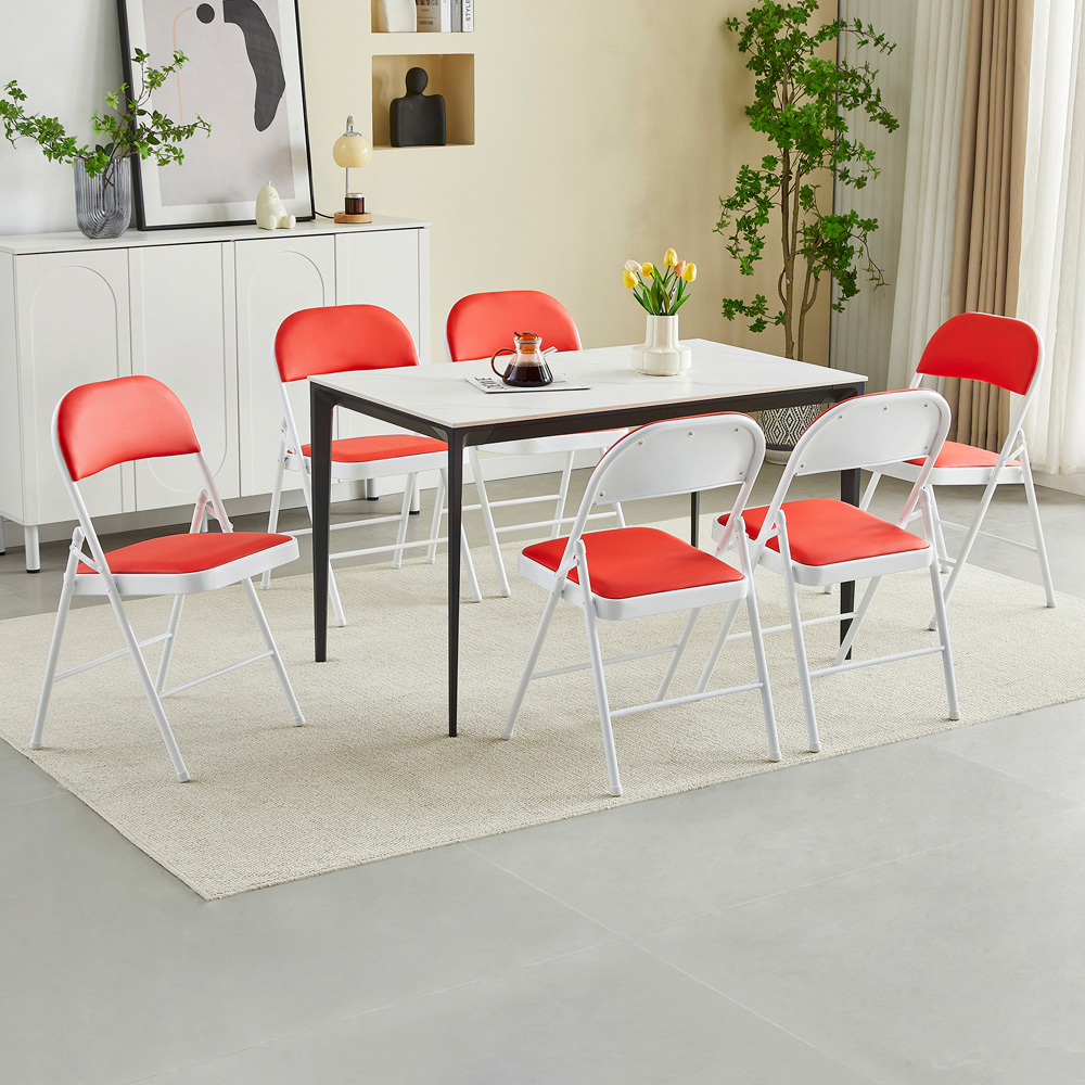 Set of 6 Red Padded Folding Metal Dining Chairs Image 6