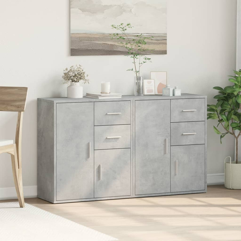 vidaXL 2 Door 2 Drawer Concrete Grey Sideboard 2 Pack Image 9